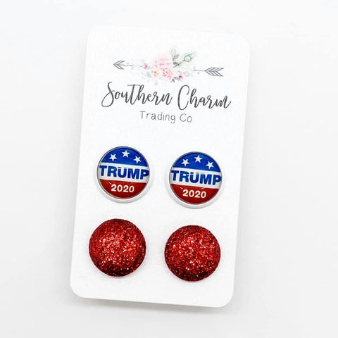 Trump 2020 & Red Glitter Drop Earrings