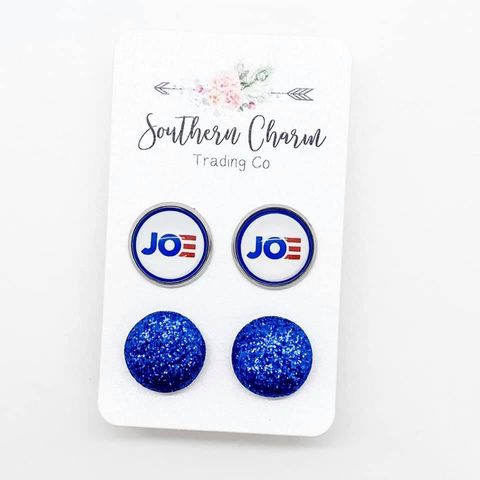 Biden 2020 & Blue Glitter Drop Earrings