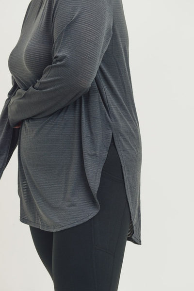 Charcoal Ribbed Long Sleeve Top