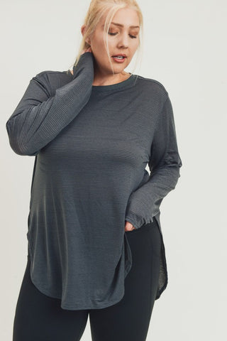 Charcoal Ribbed Long Sleeve Top