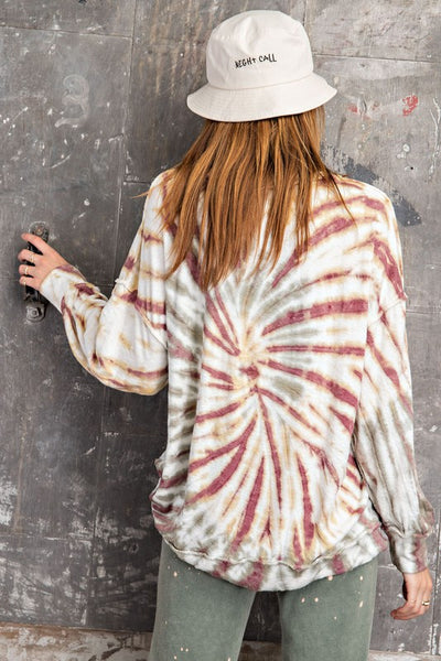 Faded Plum and Sage Spiral Tie Dye Pull Over