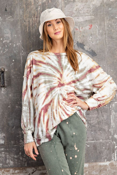 Faded Plum and Sage Spiral Tie Dye Pull Over