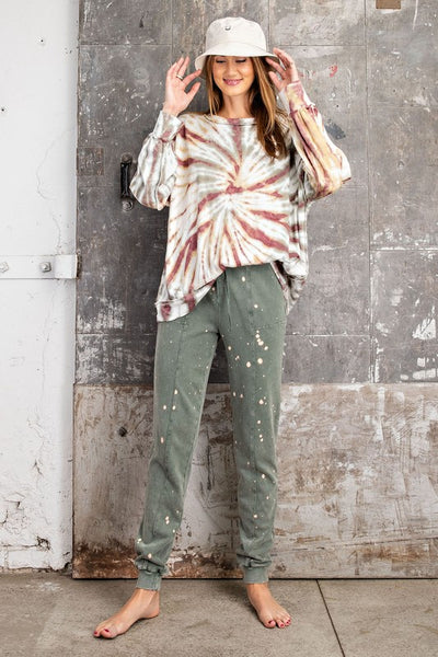 Faded Plum and Sage Spiral Tie Dye Pull Over