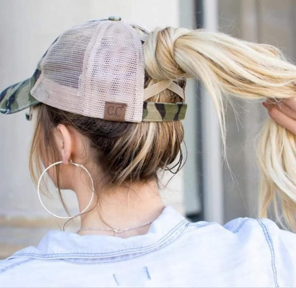 Distressed Denim Criss-Cross Hat