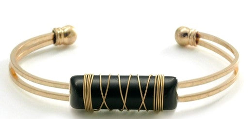 Gold and Black Stone Wired Cuff Bracelet