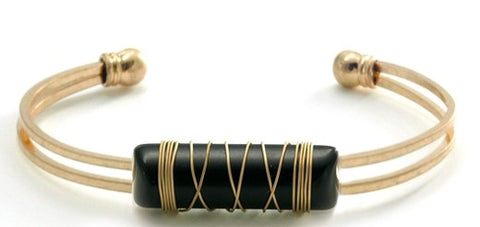Gold and Black Stone Wired Cuff Bracelet