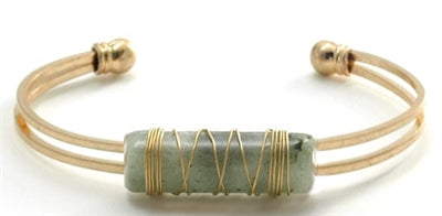Gold and Grey Stone Wired Cuff Bracelet