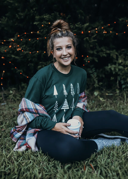 Tree Obsessed Hunter Green Long Sleeve Graphic Tee (Ships in 1-2 weeks as they are made when ordered)
