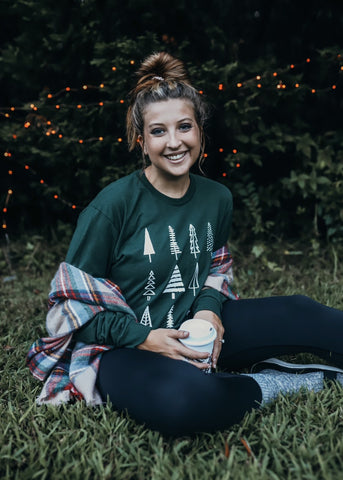 Tree Obsessed Hunter Green Long Sleeve Graphic Tee (Ships in 1-2 weeks as they are made when ordered)