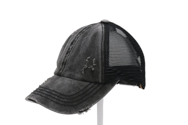 Distressed Denim Criss-Cross Hat