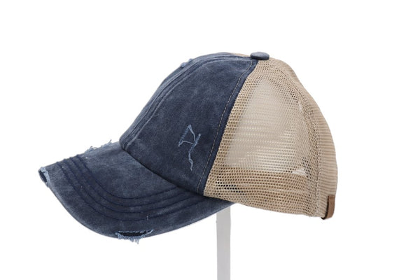 Distressed Denim Criss-Cross Hat