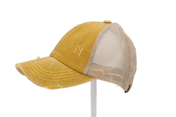 Distressed Denim Criss-Cross Hat