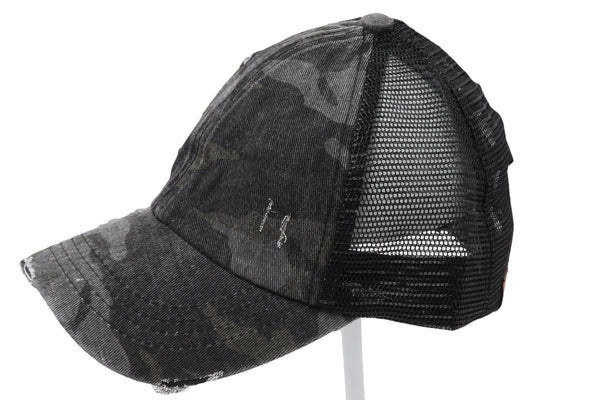 Distressed Denim Criss-Cross Hat