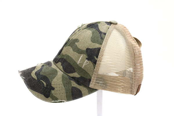 Distressed Denim Criss-Cross Hat