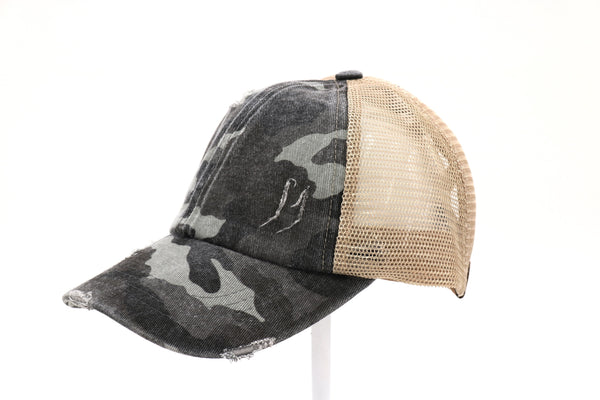 Distressed Denim Criss-Cross Hat