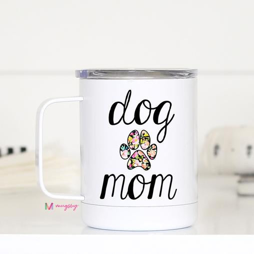Dog Mom (floral paw print) Stainless Travel Mug