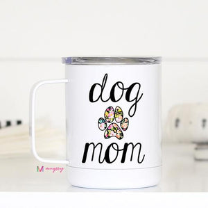 Dog Mom (floral paw print) Stainless Travel Mug