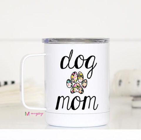 Dog Mom (floral paw print) Stainless Travel Mug