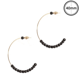 Gold Hoop with Black Pave Beaded Earring