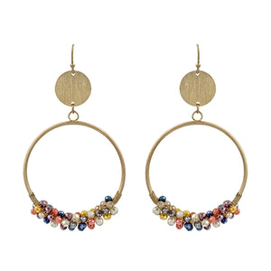 Gold Circle with Multi Colored Crystal Wrap Earring