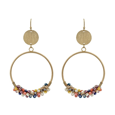 Gold Circle with Multi Colored Crystal Wrap Earring