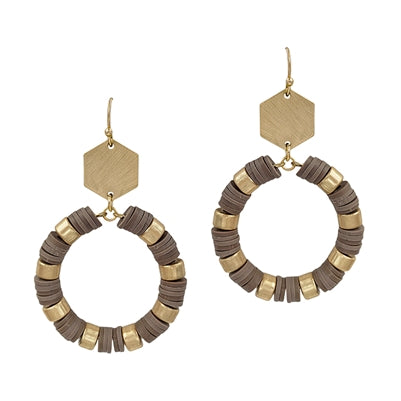 Taupe and Gold Hexagon Earrings