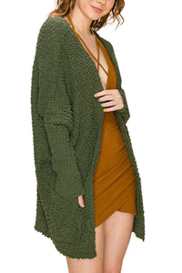 Olive Popcorn Knit Sweater Cardigan