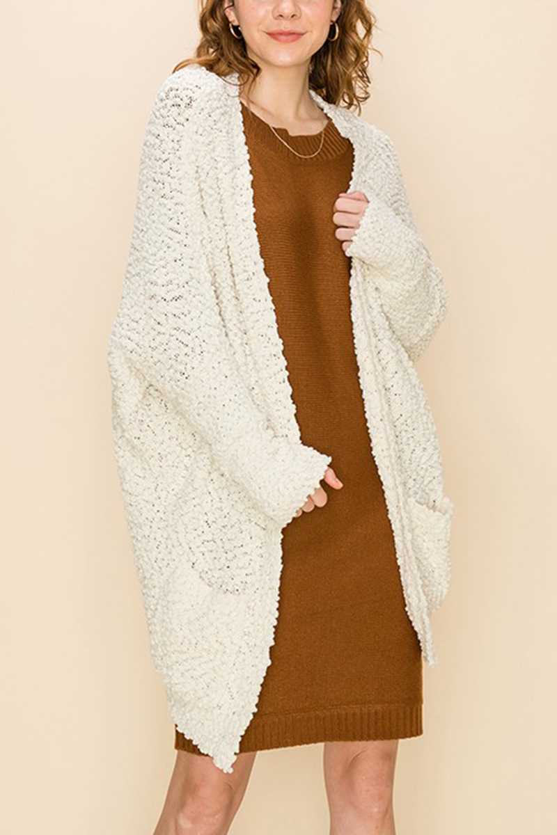 Cream Popcorn Knit Sweater Cardigan
