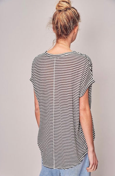 Black & White Oversized Striped V-Neck