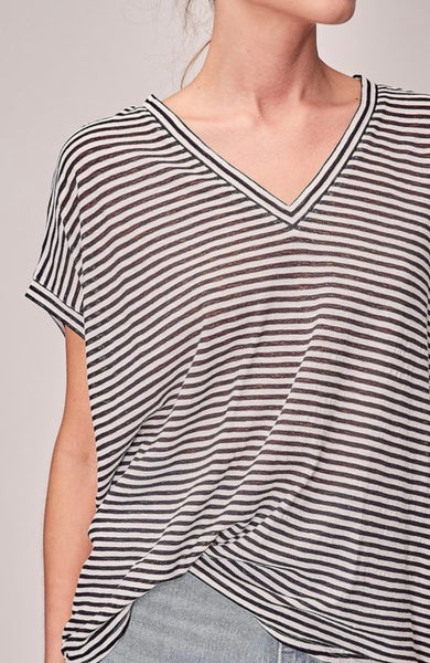 Black & White Oversized Striped V-Neck