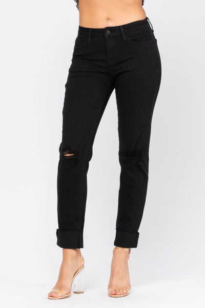 Judy Blue Mid-Rise Black Destroyed Slim Fit Denim