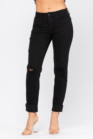 Judy Blue Mid-Rise Black Destroyed Slim Fit Denim