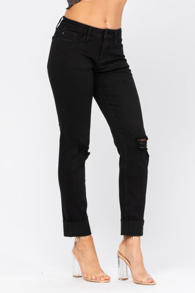 Judy Blue Mid-Rise Black Destroyed Slim Fit Denim