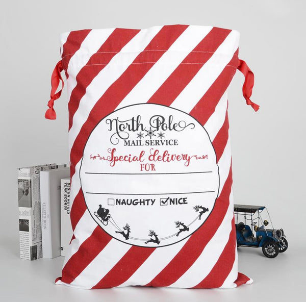 Red & White Stripe North Pole Mail Services Santa Sack
