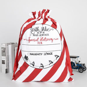 Red & White Stripe North Pole Mail Services Santa Sack