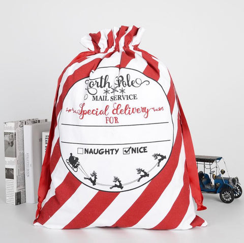 Red & White Stripe North Pole Mail Services Santa Sack