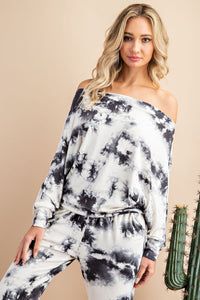 Off the Shoulder Tie Dye Long Sleeve Top