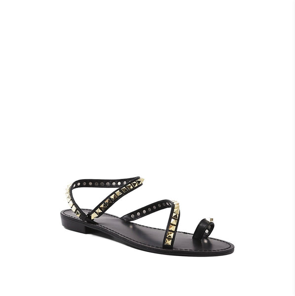 Studded Black and Gold Wrap Around Sandal
