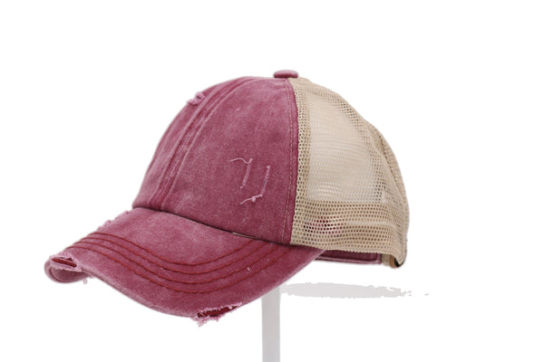 Distressed Denim Criss-Cross Hat