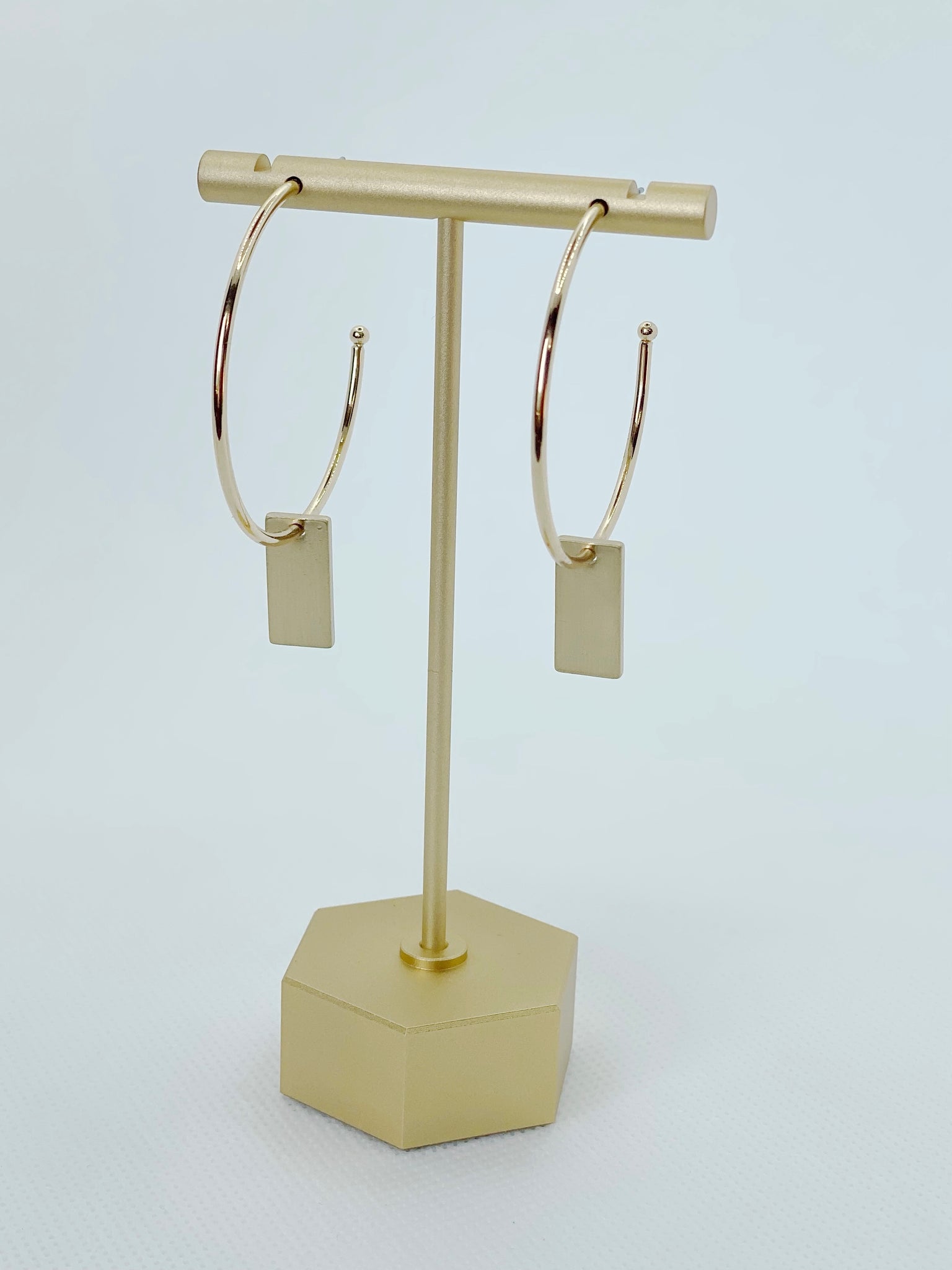 Gold Hoop with Rectangle Drop Earring