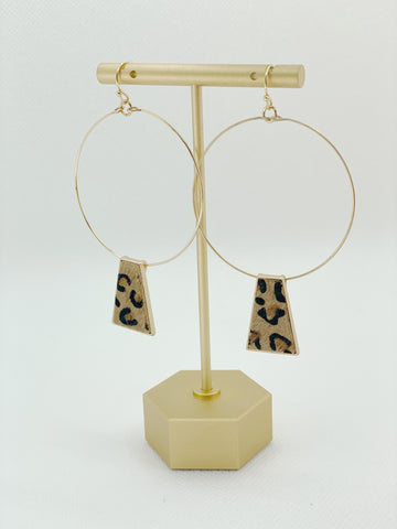 Gold Hoop with Cheetah Print Drop 2" Earring