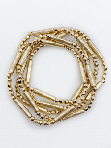 Gold Bar and Nugget Stretch Bracelet (Stack of 5)