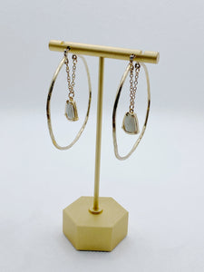 Gold Hoop with floating Grey Druzy Stone Earring