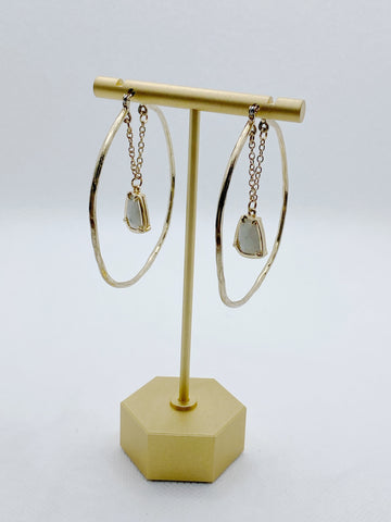 Gold Hoop with floating Grey Druzy Stone Earring