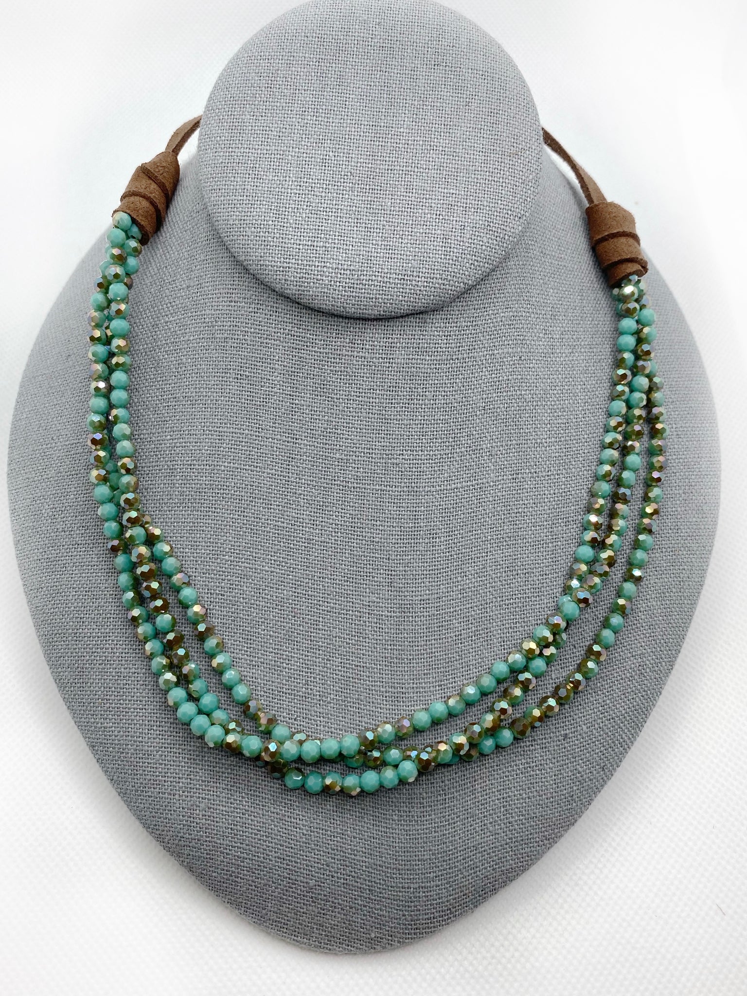 3 Strand Crystal Leather Necklace or Bracelet (Turquoise)