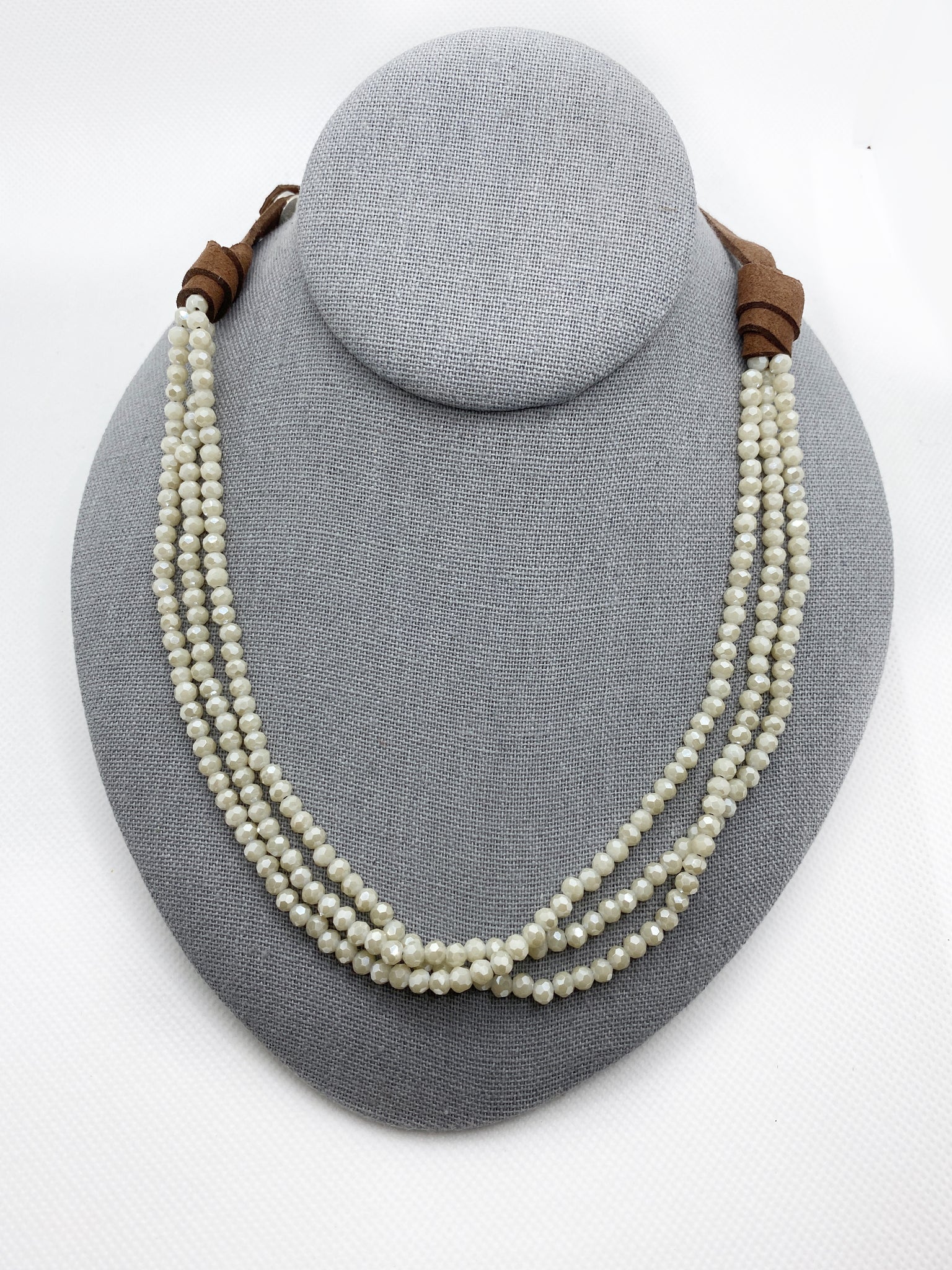 3 Strand Crystal Leather Necklace or Bracelet (White)