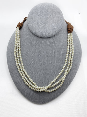 3 Strand Crystal Leather Necklace or Bracelet (White)