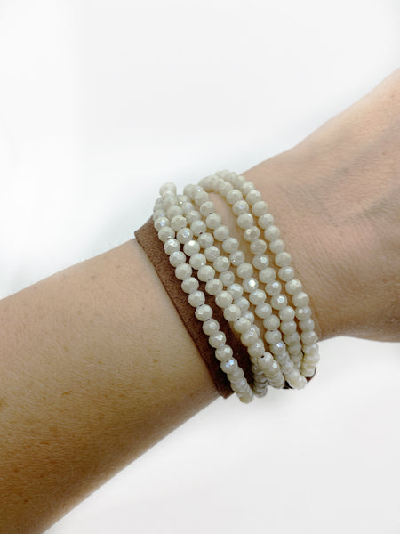 3 Strand Crystal Leather Necklace or Bracelet (White)