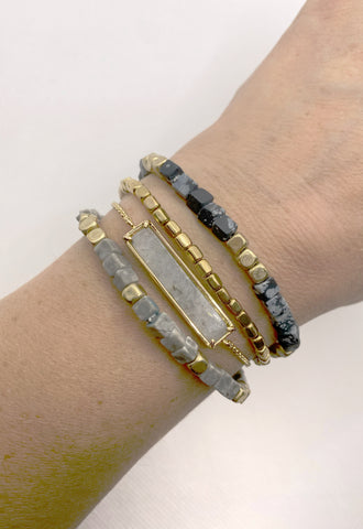 Gold Nugget Bead and Stone Bracelet Stack