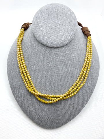 3 Strand Crystal Leather Necklace/Bracelet (Mustard)